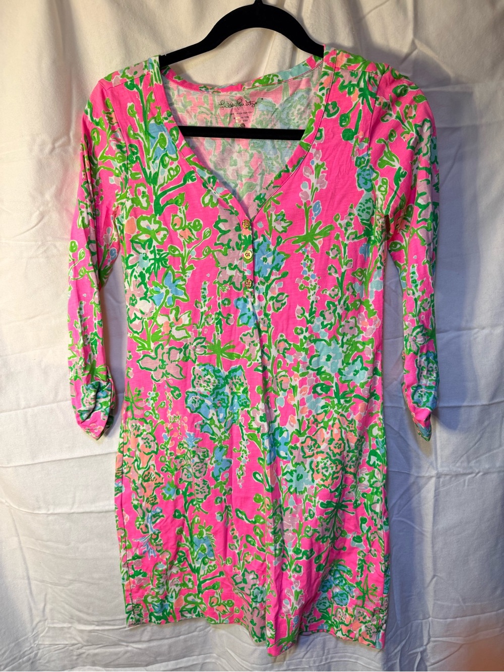 Lilly Pulitzer Pink Floral dress tropical colorful preppy beach tennis prep XS
